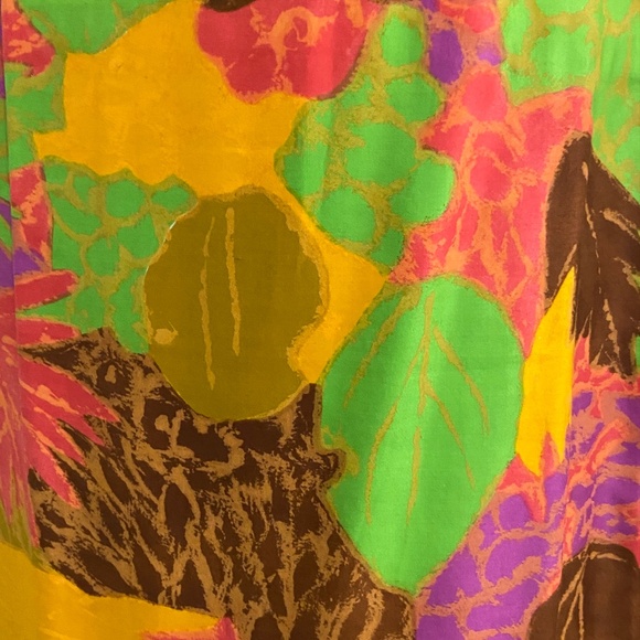 Vintage 60s 70s Maxi Dress Tiki Tropical Floral Cotton Orange Retro Mod M 8 10 - Picture 14 of 14